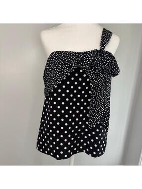 J. Crew 100% SILK size 8 one shoulder tank blouse polka dot bow ruffle